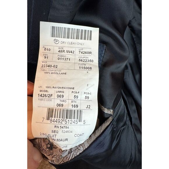 JOSEPH ABBOUD black with blue undertone 100% wool mens suit jacket blazer 48R - Picture 10 of 11